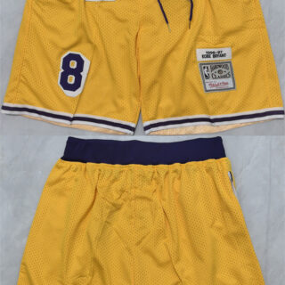 Men's Los Angeles Lakers #8 Kobe Bryant Yellow 2025 Shorts (Run Small)