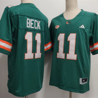 Men's Miami Hurricanes #11 Carson Beck Aqua Stitched Football Jersey