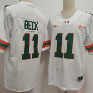 Men's Miami Hurricanes #11 Carson Beck White Stitched Football Jersey