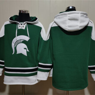 Men's Michigan State Spartans Blank Green Ageless Must-Have Lace-Up Pullover Hoodie
