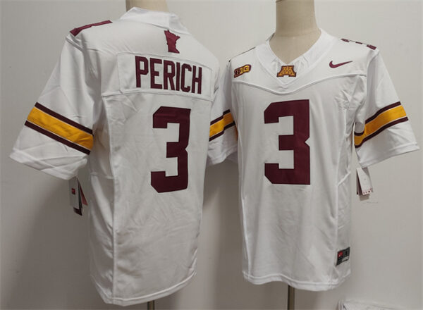 Men's Minnesota Golden Gophers #3 Koi Perich White F.U.S.E. Stitched Jersey
