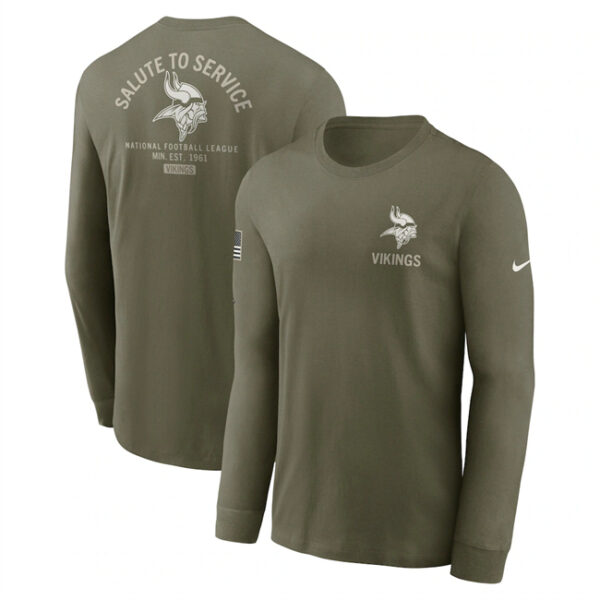 Men's Minnesota Vikings Olive 2025 Salute to Service Sideline Long Sleeve T-Shirt
