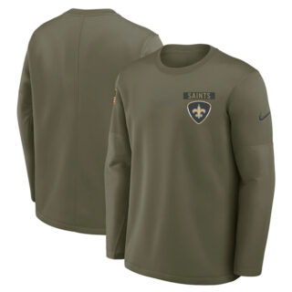 Men's New Orleans Saints Olive 2025 Salute to Service Sideline Coaches Therma-FIT Long Sleeve Shirt