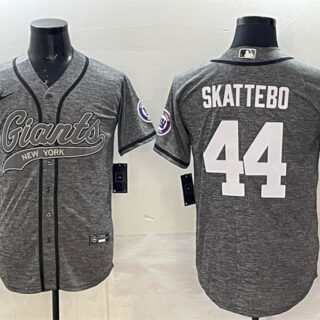 Men's New York Giants #44 Cam Skattebo Gray With Patch Cool Base Stitched Baseball Jersey