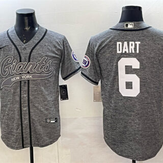 Men's New York Giants #6 Jaxson Dart Gray With Patch Cool Base Stitched Baseball Jersey