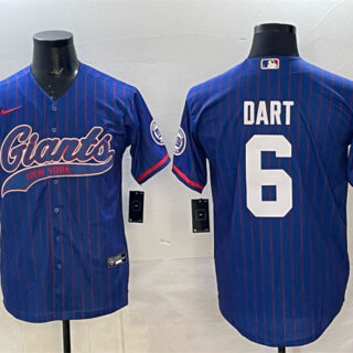 Men's New York Giants #6 Jaxson Dart Royal Pinstripe With Patch Cool Base Stitched Baseball Jersey