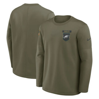Men's Philadelphia Eagles Olive 2025 Salute to Service Sideline Coaches Therma-FIT Long Sleeve Shirt