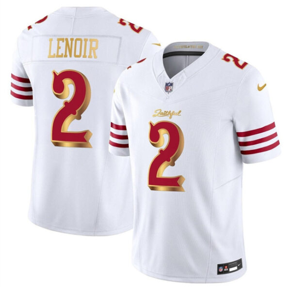 Men's San Francisco 49ers #2 Deommodore Lenoir White Gold 2025 F.U.S.E. ??Rivalries?? Vapor Limited Stitched Football Jersey