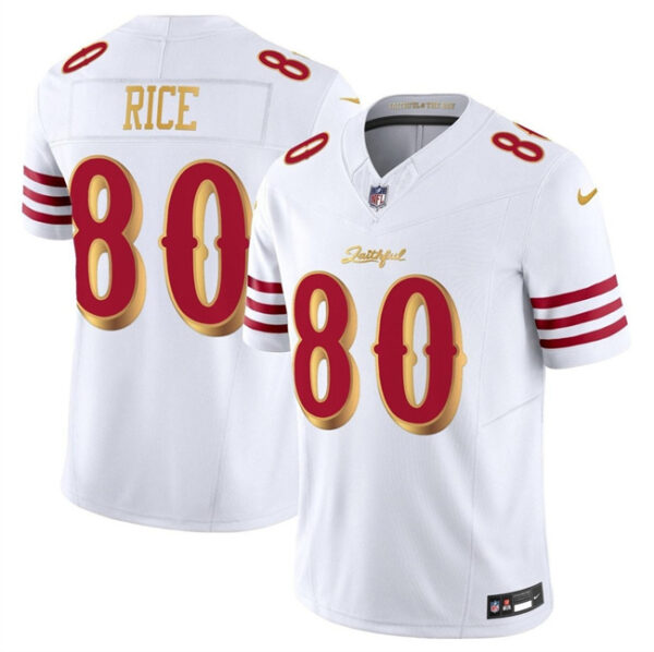 Men's San Francisco 49ers #80 Jerry Rice White Gold 2025 F.U.S.E. ??Rivalries?? Vapor Limited Stitched Football Jersey