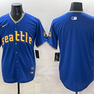 Men's Seattle Mariners Blank Royal With 2025 AL West Division Champions Patch City Connect Limited Stitched Baseball Jersey