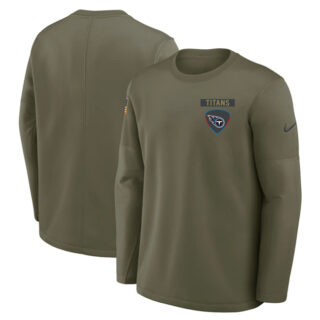 Men's Tennessee Titans Olive 2025 Salute to Service Sideline Coaches Therma-FIT Long Sleeve Shirt