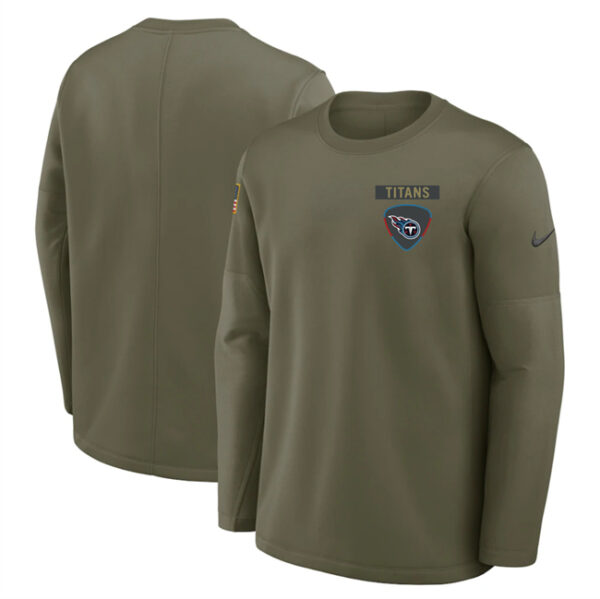 Men's Tennessee Titans Olive 2025 Salute to Service Sideline Coaches Therma-FIT Long Sleeve Shirt