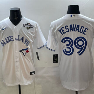 Men's Toronto Blue Jays #39 Trey Yesavage White 2025 World Series Home Cool Base Stitched Baseball Jersey