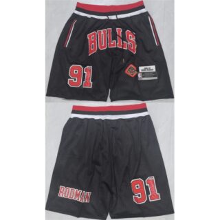 Men's Chicago Bulls #91 Dennis Rodman Black 2025 Shorts (Run Small)