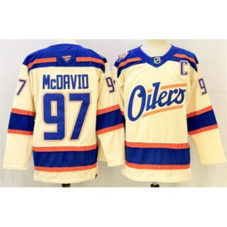 Men's Edmonton Oilers #97 Connor McDavid Light Beige 2025 Alternate With C Stitched Hockey Jersey