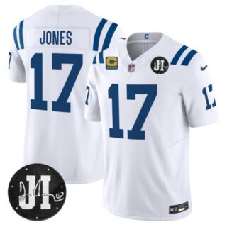 Men's Indianapolis Colts #17 Daniel Jones White 2025 F.U.S.E. With 4-Star C And Jim Irsay Vapor Limited Football Stitched Jersey