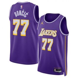 Men's Los Angeles Lakers #77 Luka Doncic Purple 2025 Statement Edition Stitched Basketball Jersey