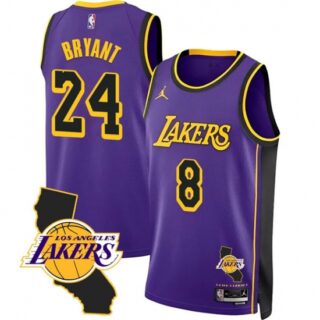 Men's Los Angeles Lakers Front #8 Back #24 Kobe Bryant Purple 2025 California Stitched Basketball Jersey