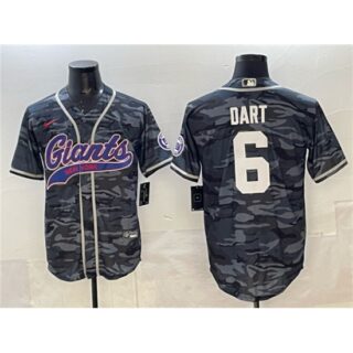 Men's New York Giants #6 Jaxson Dart Gray Camo With Cool Base Stitched Baseball Jersey