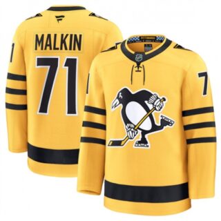 Men's Pittsburgh Penguins #71 Evgeni Malkin Gold 2025 Alternate Stitched Hockey Jersey