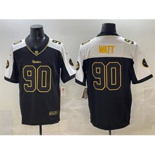 Men's Pittsburgh Steelers #90 T.J. Watt Black White F.U.S.E. Vapor Untouchable Limited Football Stitched Jersey