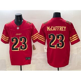 Men's San Francisco 49ers #23 Christian McCaffrey Red Gold 2025 F.U.S.E. Rivalries Vapor Limited Football Stitched Jersey