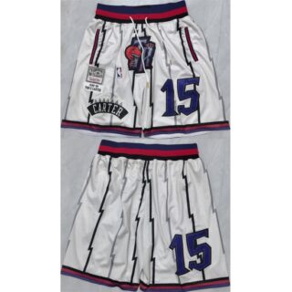 Men's Toronto Raptors #15 Vince Carter White Shorts (Run Small)