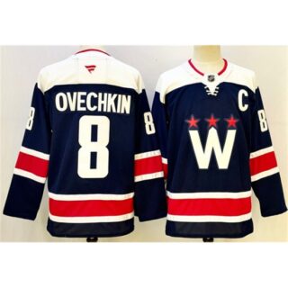 Men's Washington Capitals #8 Alexander Ovechkin Navy With C Stitched Hockey Jersey