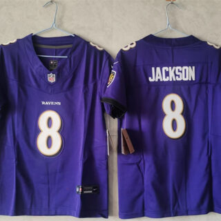 Women's Baltimore Ravens #8 Lamar Jackson Purple Vapor Football Jersey(Run Small)
