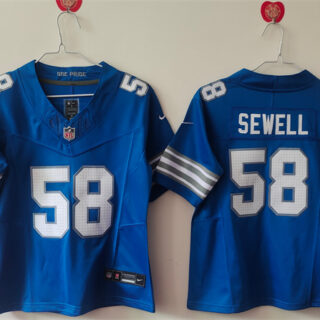 Women's Detroit Lions #58 Penei Sewell Blue 2024 F.U.S.E. Vapor Limited Stitched Jersey(Run Smaller)