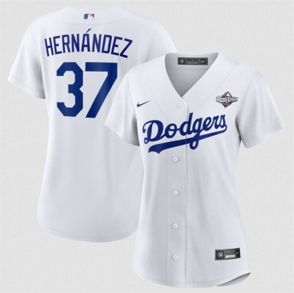 Women's Los Angeles Dodgers #37 Teoscar Hernandez White 2025 World Series Home Cool Base Stitched Baseball Jersey(Run Small)