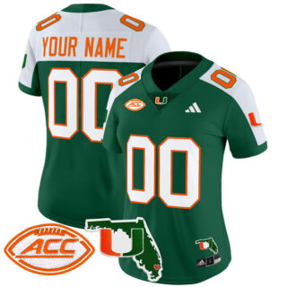 Women's Miami Hurricanes Active Player Custom Green Alternat 2024 F.U.S.E. Florida Patch Vapor Limited Stitched Football Jersey(Run Small)