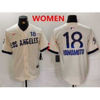 Women's los angeles dodgers #18 yoshinobu yamamoto cream 2024 city connect limited jersey