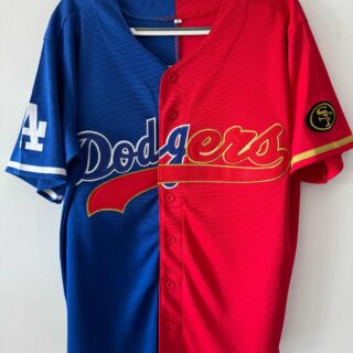 Custom Split Dodgers Blue 49ers Red Cool base Stitched Jersey