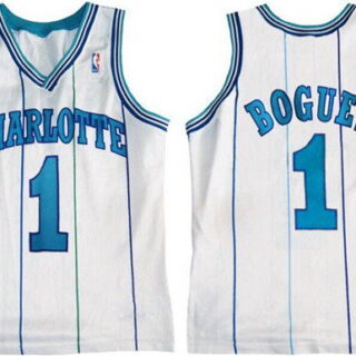 Men's Charlotte Hornets #1 Muggsy Bogues White Stitched Basketball Jersey