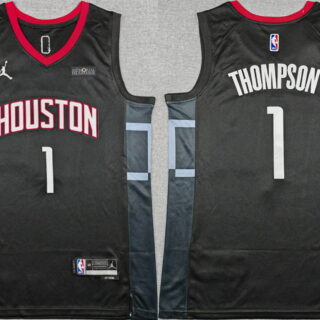 Men's Houston Rockets #1 Amen Thompson Black Statement Edition Stitched Jersey