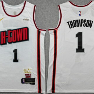 Men's Houston Rockets #1 Amen Thompson White 2024 25 City Edition Stitched Jersey