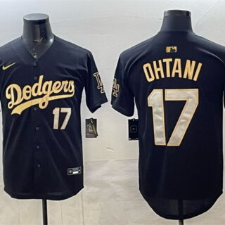Men's Los Angeles Dodgers #17 Shohei Ohtani Black Gold 2025 World Series Champions Patch Limited Stitched Baseball Jersey