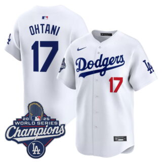 Men's Los Angeles Dodgers #17 Shohei Ohtani White 2025 World Series Champions Stitched Baseball Jersey