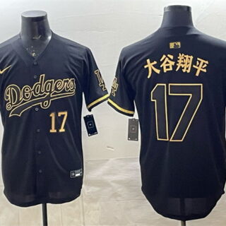 Men's Los Angeles Dodgers #17 Shohei Ohtani Black Gold 2025 Back to Back Champions Patch Limited Stitched Baseball Jersey