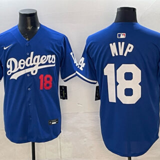 Men's Los Angeles Dodgers #18 MVP Royal 2025 World Series Champions Patch Limited Stitched Baseball Jersey