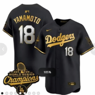 Men's Los Angeles Dodgers #18 Yoshinobu Yamamoto Black 2025 World Series Champions Patch Cool Base Stitched Baseball Jersey