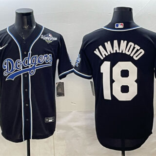 Men's Los Angeles Dodgers #18 Yoshinobu Yamamoto Black 2025 World Series Cool Base Stitched Baseball Jersey