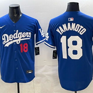 Men's Los Angeles Dodgers #18 Yoshinobu Yamamoto Royal 2025 World Series Champions Patch Limited Stitched Baseball Jersey