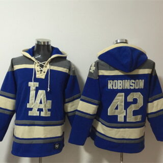 Men's Los Angeles Dodgers #42 Jackie Robinson Blue Ageless Must-Have Lace-Up Pullover Hoodie