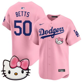 Men's Los Angeles Dodgers #50 Mookie Betts Pink 2025 Hello Kitty Vapor Limited Stitched Baseball Jersey