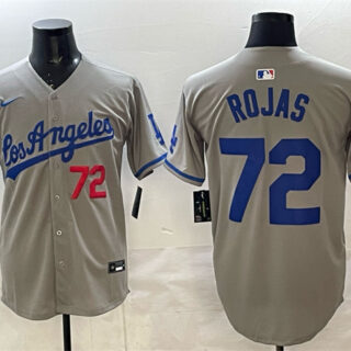 Men's Los Angeles Dodgers #72 Miguel Rojas Grey 2025 World Series Champions Patch Limited Stitched Baseball Jersey