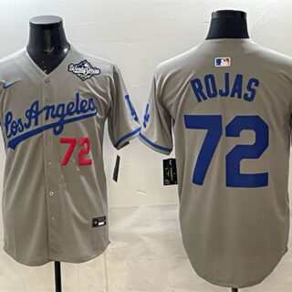 Men's Los Angeles Dodgers #72 Miguel Rojas Grey 2025 World Series Patch Limited Stitched Baseball Jersey