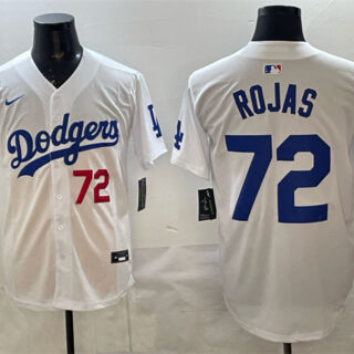 Men's Los Angeles Dodgers #72 Miguel Rojas White 2025 World Series Champions Patch Limited Stitched Baseball Jersey