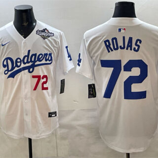 Men's Los Angeles Dodgers #72 Miguel Rojas White 2025 World Series Patch Limited Stitched Baseball Jersey
